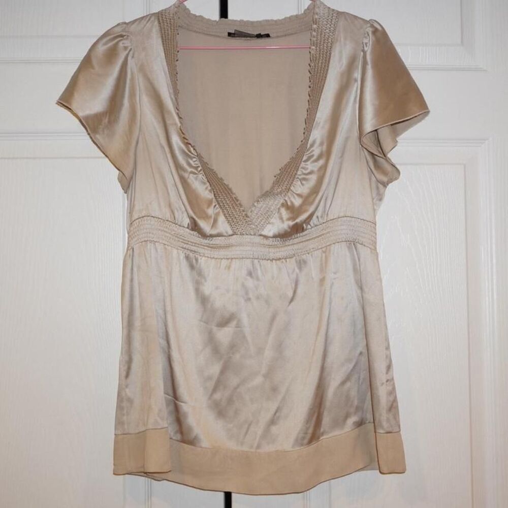 Bcbgmaxazria Women's Gold and Cream Blouse